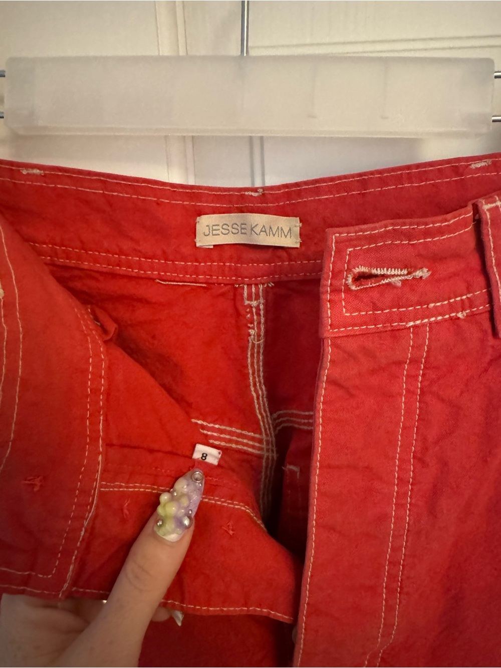 Jesse Kamm Red Straight-Leg Patch Front Handy Pants - Picture 3 of 6